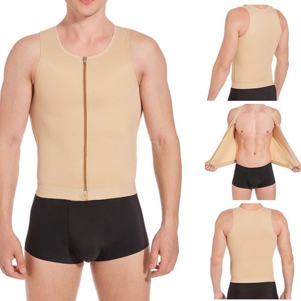 

gym clothing mens slimming body shaper waist trainer gynecomastia compression shirts chest control shapewear tummy slim vest male corset, White;black