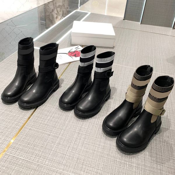 

wholesale fashion designer ankle boots for women shoes winter ladies girls silk cowhide luxury leather high womens flat ankles boot with box, Black