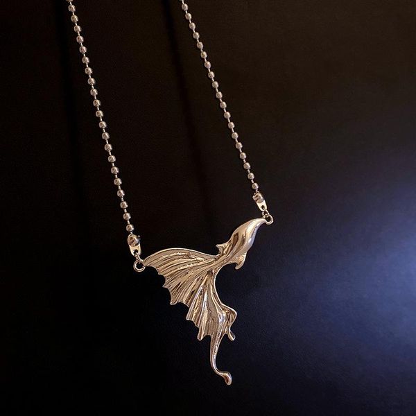 

pendant necklaces simple metal cold wind design fish tail necklace european and american fashion personality trend ins literary fan, Silver