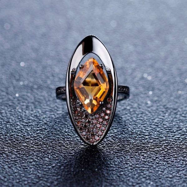 

cluster rings gem's ballet natural citrine gemstones finger real 925 sterling silver geometric shape ring for women fine jewelry, Golden;silver