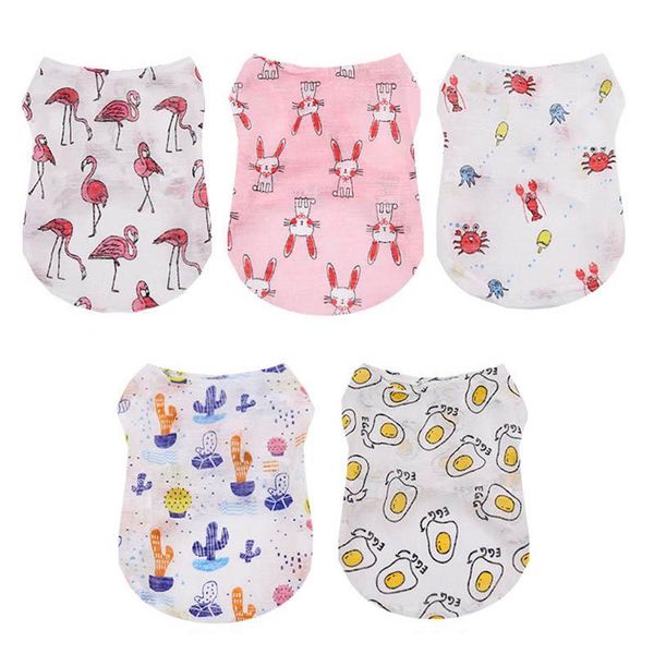 

dog apparel summer pet cat clothes soft cotton vest for and small cartoon flamingo cactus print t-shirt