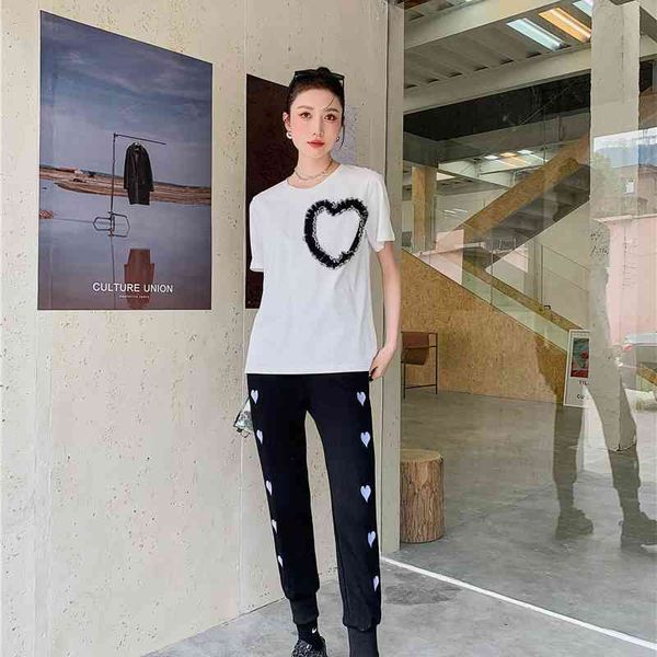 

women's t-shirt cotton heart patch kawaii summer korean fashion t shirt women crewneck white black tshirt short sleeve tees 3