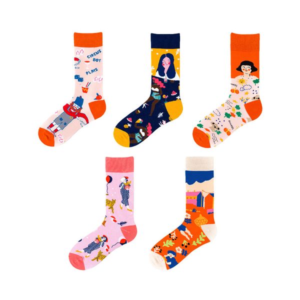 

women's sorks hosiery french cute illustration medium tube men's and cotton lovers sos, personalized fashion sos, Black;white