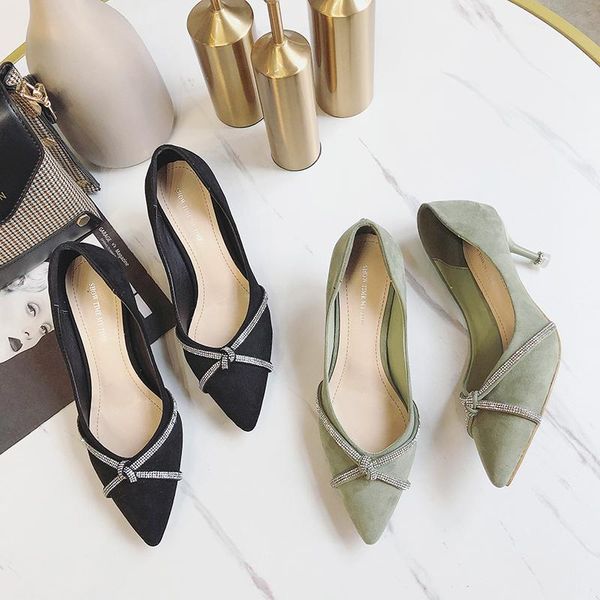 

dress shoes fashion women's high heel pointed wild luxury rhinestone frosted leather pumps office w37-33, Black