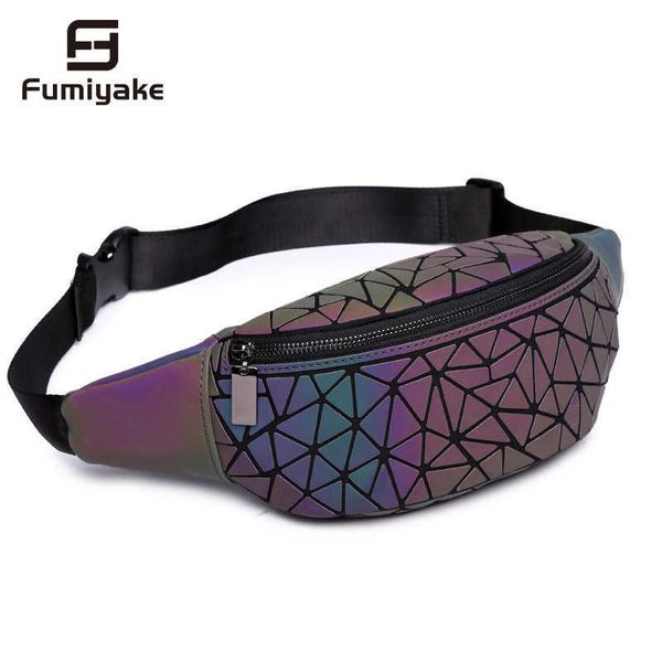

fashion luminous waist bags for women waist fanny packs belt bag luxury brand leather chest handbag geometry waist packs 210708