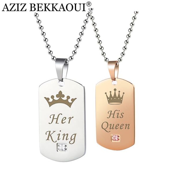 

pendant necklaces aziz bekkaoui couple her king & his queen with crown silver color stainless steel tag necklace drop