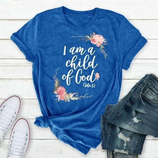 

women's t-shirt printed bottoming shirt i am a child of godt, White