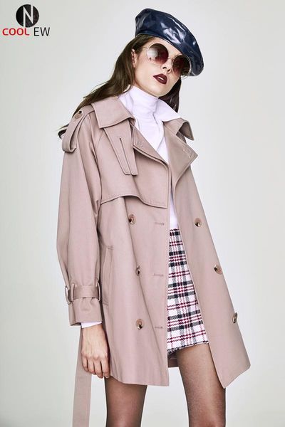 

women's trench coats autumn spring and korean loose medium long short coat, Tan;black