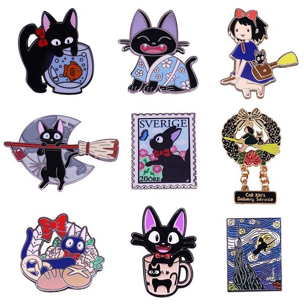 

pins, brooches kiki delivery service jiji cat kitty brooch pins enamel metal badges lapel pin jackets fashion jewelry accessories, Gray