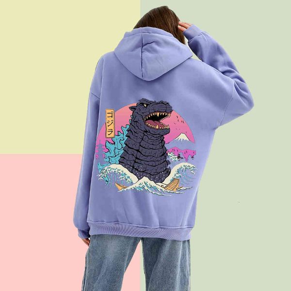 

women hoodie japan harajuku monster hoodies oversized sweatshirt casual pullover streetwear clothing long sleeves winter goth clothes, Black