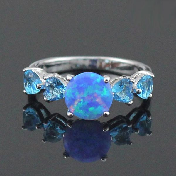 

cluster rings fashion jewelry blue fire opal stone for women size 5.5 6.5 7.5 8.5 or847, Golden;silver