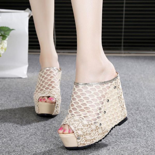 

slippers female shoes casual platform women heels peep toe on a wedge slides increased internal 2021 luxury high soft summer fab, Black