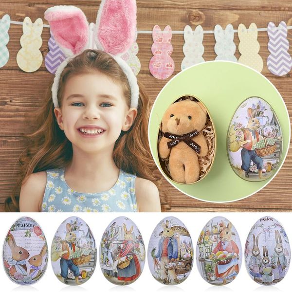 

25# cute metal easter egg shaped candy tin printing for festival chocolate party decoration gift wrap