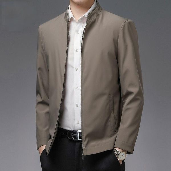 

men's jackets 2021 spring autumn middle-aged lapel coats male business casual father solid color thin plus size overcoat o38, Black;brown