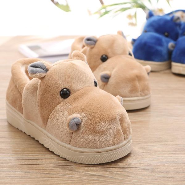 

cute hippopotamus lovers wool cotton slippers autumn and winter, Black