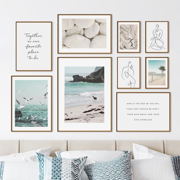 

paintings blue sea beach white stone line girl body wall art canvas painting nordic posters and prints pictures for living room decor
