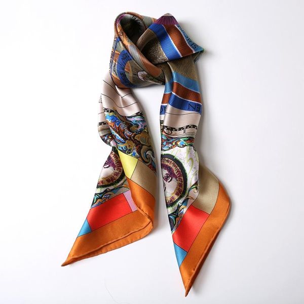 

scarves large square silk scarf shawl orange mysterious constellation print 100% satin scarfs women hijab foulard 90x90cm, Blue;gray