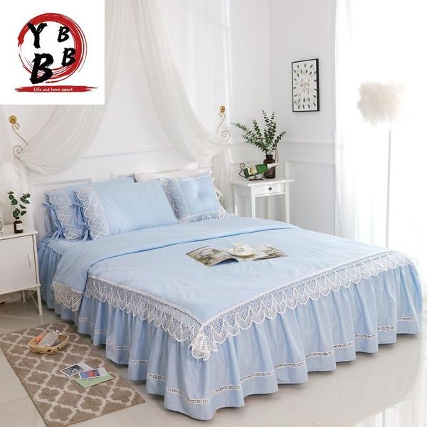 

bedding sets blue lace princess wedding luxury set king  size pure cotton bed skirt duvet cover bedspread pillowcase bedclothes