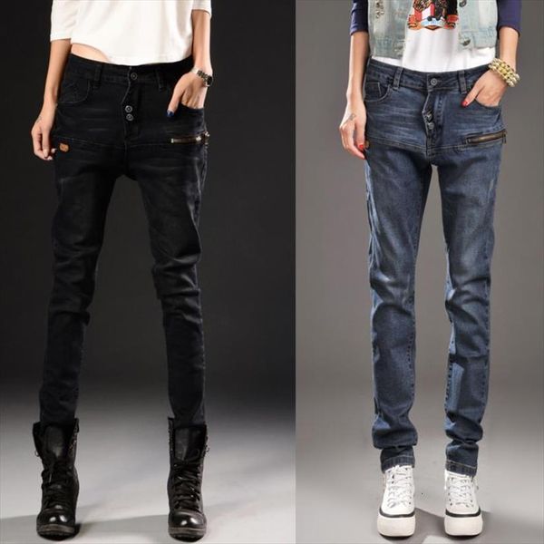 

fashion jeans casual cotton womens pant denim harem, Black;white