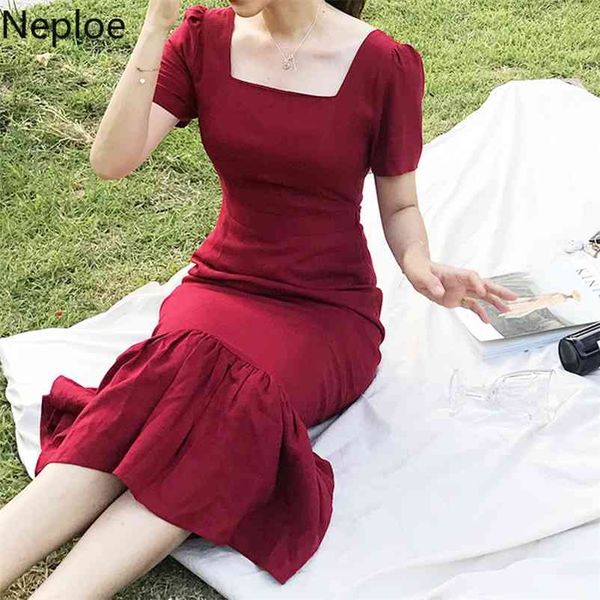 

chic square collar puff long sleeve mermaid dress high waist hip back lace up bodycon vestido solid temperament ropa49232 210422, Black;gray