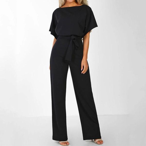 

women's jumpsuits & rompers 2021 summer long jumpsuit women overalls elegant female short sleeve for lace up plus size black, Black;white