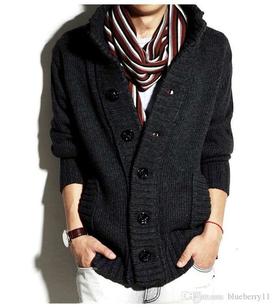 

sweaters fashion autumn winter men's cardigan sweater jackets black wool blend thicken slim fit knitted clothing -2xl 65c9, White;black