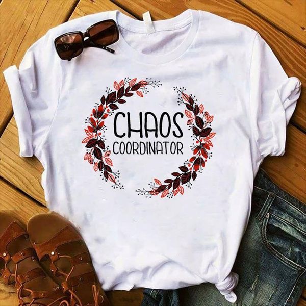 

chaos coordinator flower floral women t shirts printed tee clothes graphic, White