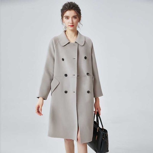 

women's trench coats women wool coat winter warm jacket slim woolen long cashmere jackets elegant blend ladies outwear overcoat female, Tan;black