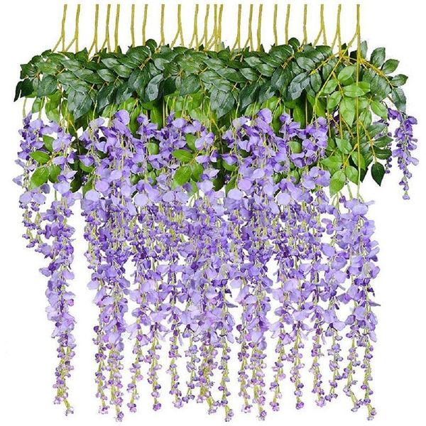 

decorative flowers & wreaths 12 pack 3.6 feet artificial fake wisteria vine rattan hanging garland silk string home party wedding decor