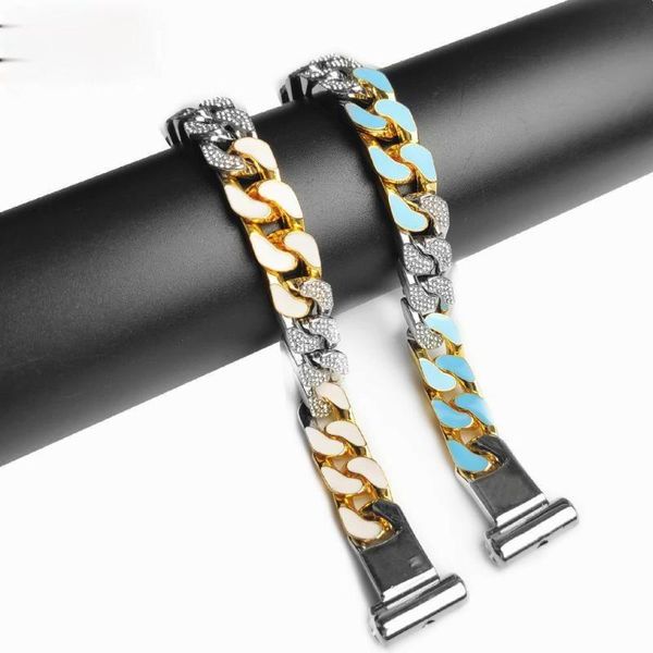 

link, chain 20cm long enamel color stitching trendy men and women titanium alloy cuban bracelet, Black