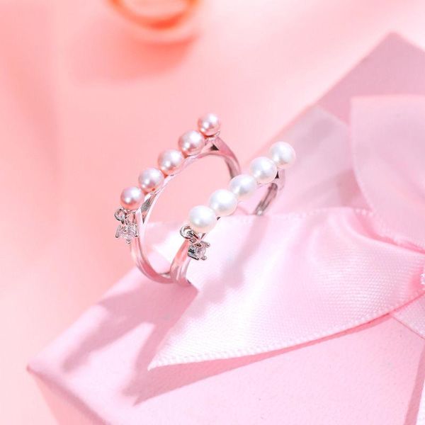 

cluster rings dmrfp003 pearl ring silver 925 jewelry row 3-4mm white/pink-purple for women adjustable, Golden;silver