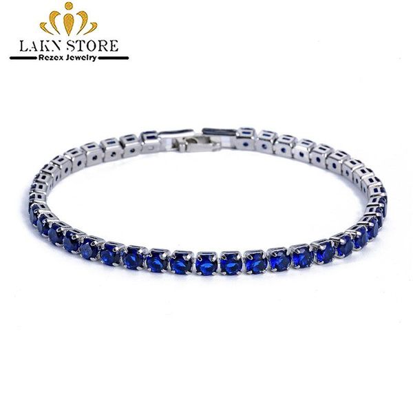 

link, chain fashion wedding jewelry luxuxy cubiz zirconia cz tennis bracelets&bangles silver color blue crystal bracelet femme women, Black