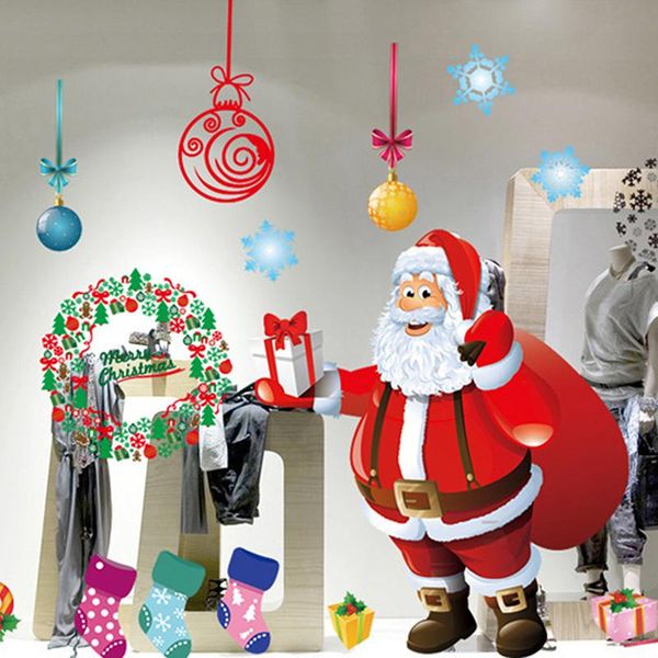 

wall stickers santa elk christmas 3d static sticker beautify home windows large snow flake year party glass dress up jewelry