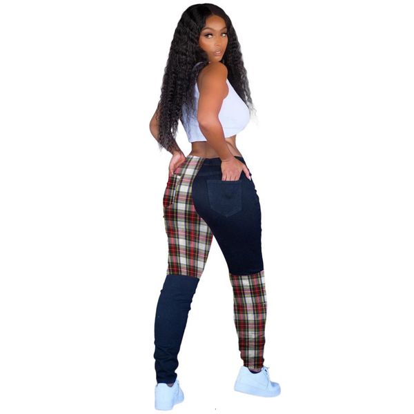 

designer women leggings lattice pattern contrast stitching grid long pants slim ladies fashion trousers, Black;white