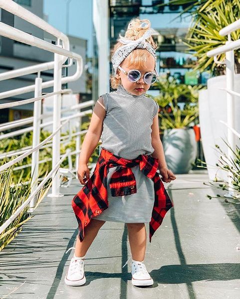 

girl's dresses summer ly toddler baby girls cotton vest dress solid color/striped print turtleneck sleeveless straight, Red;yellow