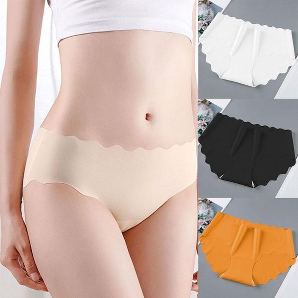 

women's panties 3pcs ladies seamless underwear one piece ice silk mid-waist breathable briefs comfortable and cool fashion, Black;pink