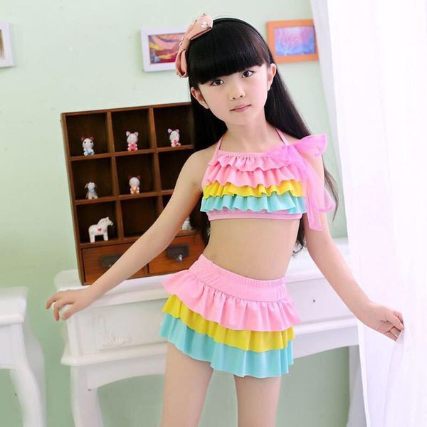 

children's swimsuit women's split girl's cake skirt bikini cute big, Blue