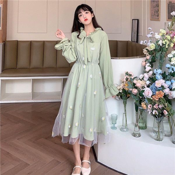 

casual dresses autumn 2021 small fresh mid-length dress women's waist show thin japanese college style a-word skirt, Black;gray