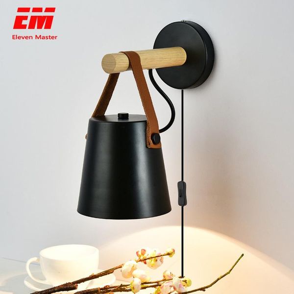 

wooden wall lights bedside lamp sconce modern light for bedroom nordic white & black steering head e27 zbd0016
