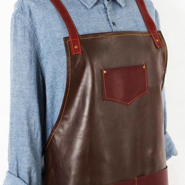 

leather pu cook apron barista bartender chef hairdressing catering uniform drop aprons