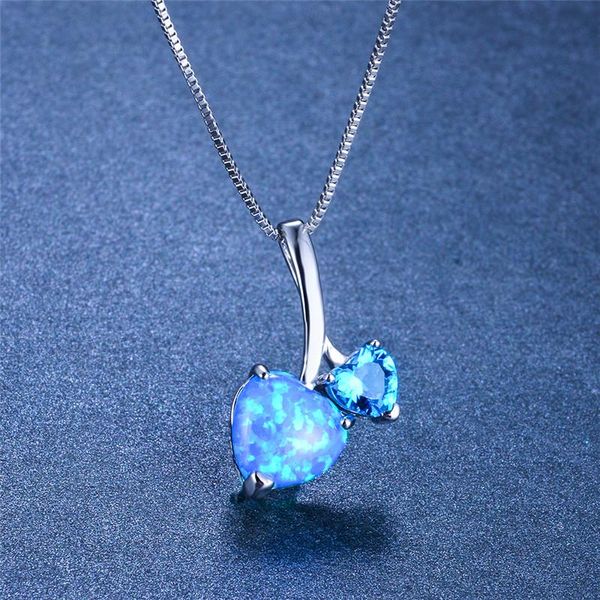 

pendant necklaces boho white blue fire opal necklace cute female small purple heart dainty silver color chain for women