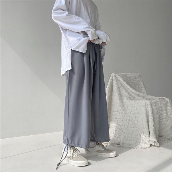 

pant spring summer wide-leg men's fashion thin ice silk men streetwear korean loose straight-leg pants mens trousers, Black