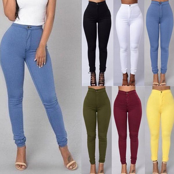 

elastic leggings big skinny pencil pants selling high waisted candy jeans girl women's, Blue