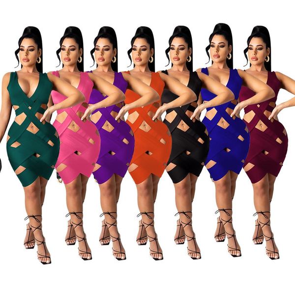 

designer 2021 skirts for women dress fashions solid color hollow out tight asymmetric sleeveless v-neck skirt wear summer dresses, Black;gray