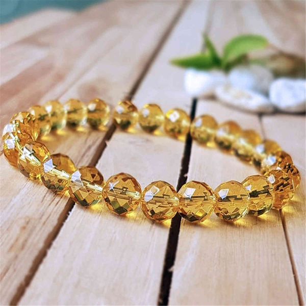 

8mm natural yellow citrine handmade mala bracelet pray meditation spirituality buddhism, Golden;silver