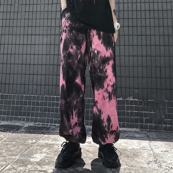 

spring autumn women wide leg pants print pockets high waist loose full length trousers hip hop female streetwear m204 women's & capris, Black;white