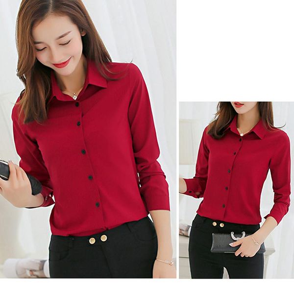

women's blouses & shirts white blouse women chiffon office career fashion casual long sleeve femme blusa