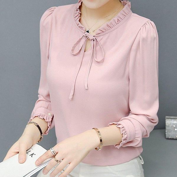 

women's blouses & shirts blouse women summer bow chiffon long-sleeved white shirt blusas mujer de moda