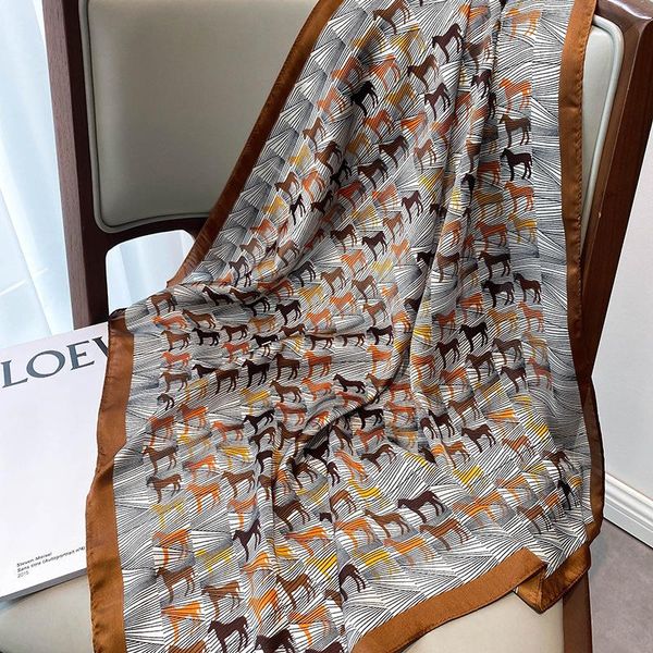 

scarves 2021 fashion 70x70cm sunscreen shawls korean carriage square towel autumn print silk female dustproof kerchief, Blue;gray