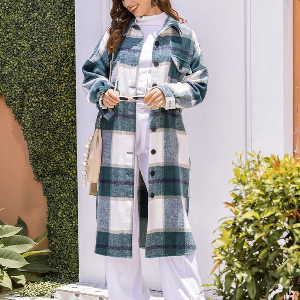 

women's jackets autunm winter casual outwear plaid loose long sleeve pockets lapel cardigan single breasted thin shirt, Black;brown